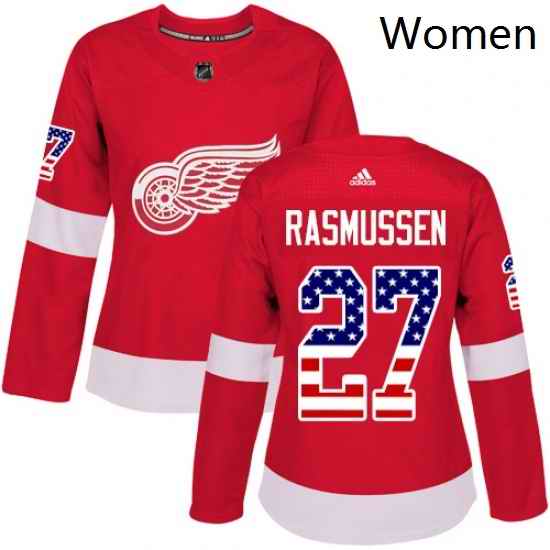 Womens Adidas Detroit Red Wings 27 Michael Rasmussen Authentic Red USA Flag Fashion NHL Jersey